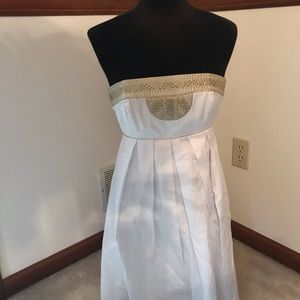 White House Black Market strapless cotton gold embellished cotton mini dress